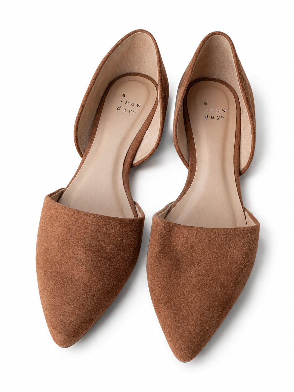 A New Day Women's D'Orsay Pointed Toe Flats Brown Faux Suede Slip On Shoes